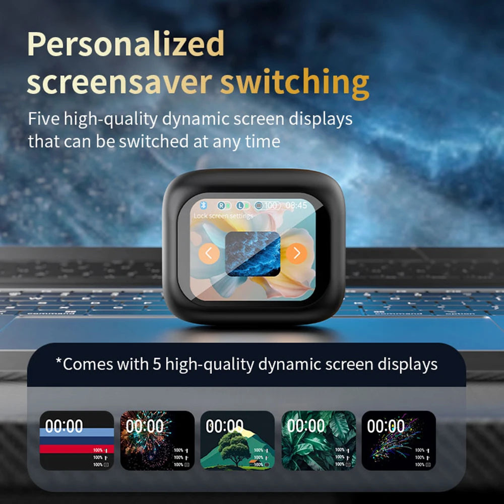 Bluetooth 5.4 ANC Headset Color Screen Touch Active Noise Cancellation Earbuds HIFI Stereo Sports Waterproof Earphones