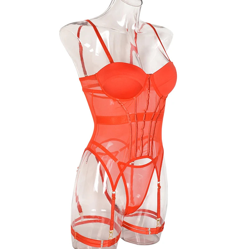 Lingerie Lxury Brand Bodysuit Backless Tops For Women 3 Piece Lingerie Set With Garter Sexydresses For Women