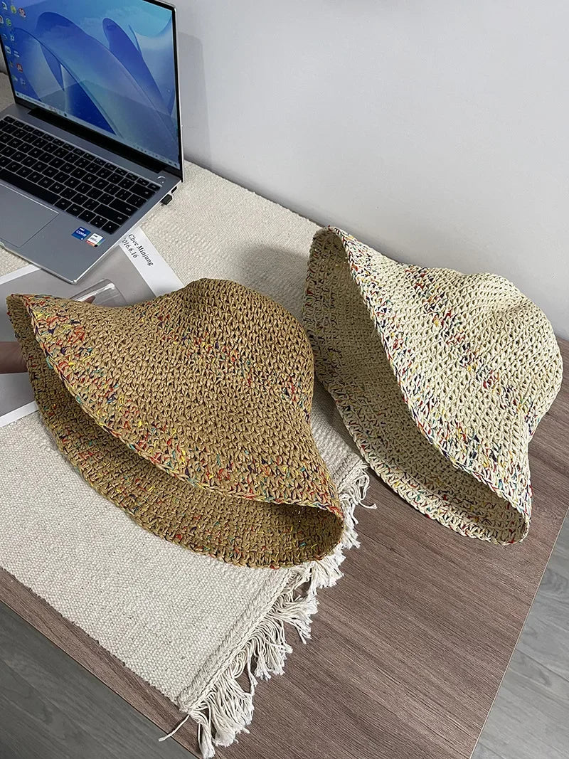 Summer Sun Hats for Women Straw Hat Showing Face Small Bucket Hat Large Brim Sunshade and Sunscreen Seaside Beach Cap