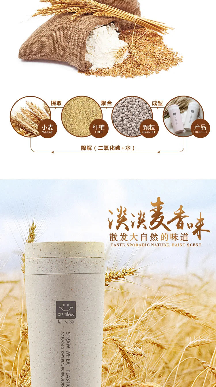 Portable 300ml Thermos Bottle Healthy Plastic Wheat Fiber Cup Double Layer Thermal Mug Office Coffee Tea Water Bottle Travel Mug