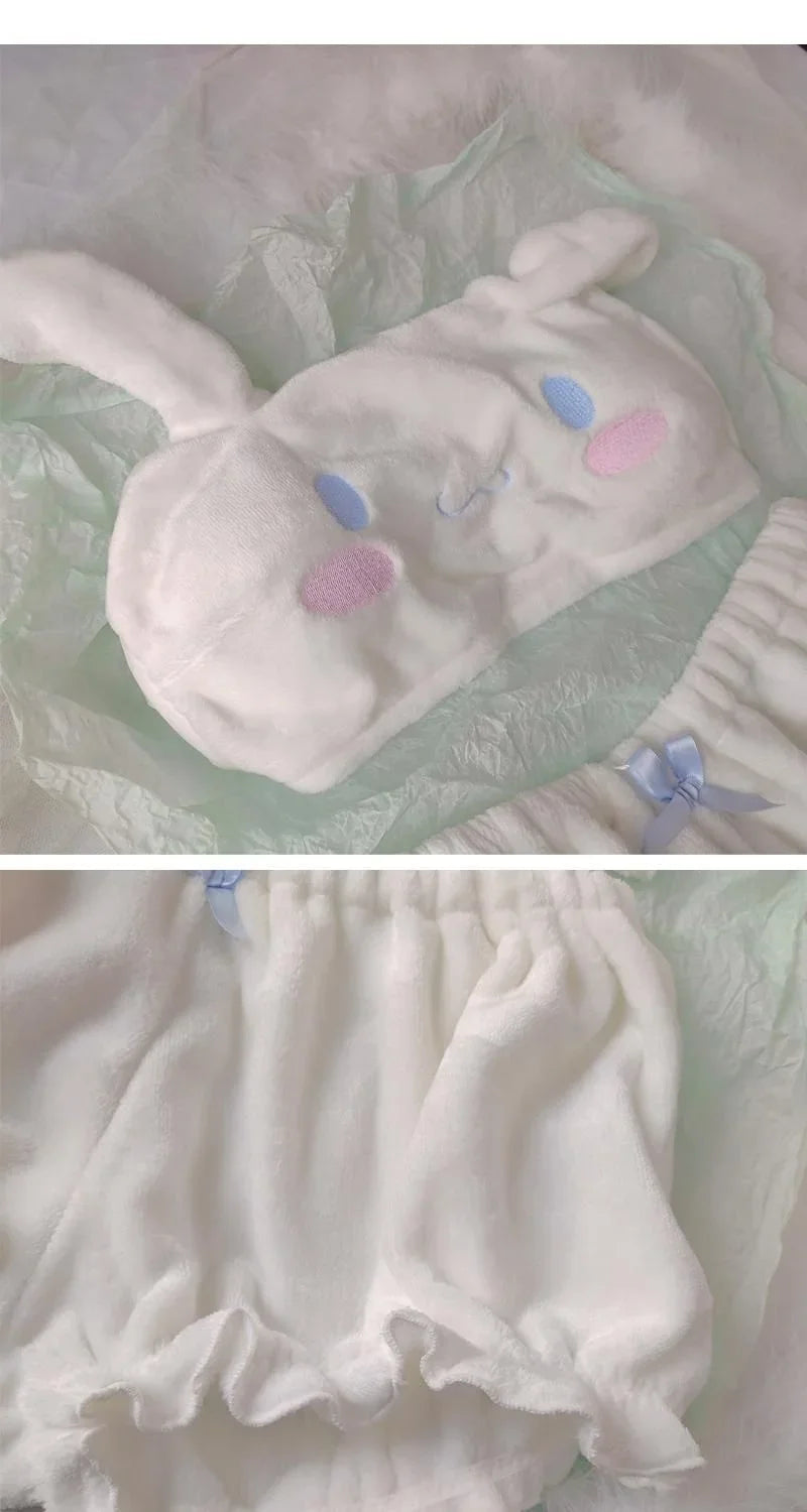 Rabbit Ears Cute Japanese Bra & Panties Set Wirefree Soft Underwear Set Kawaii Lolita Bra and Panty Set Pink Lingerie