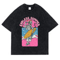 Endless Summer Skeleton Surfing 
Washed Retro Snow Clothing Men Quality T-Shirt Summer Cotton T-Shirts Hip Hop Street Loose Tops