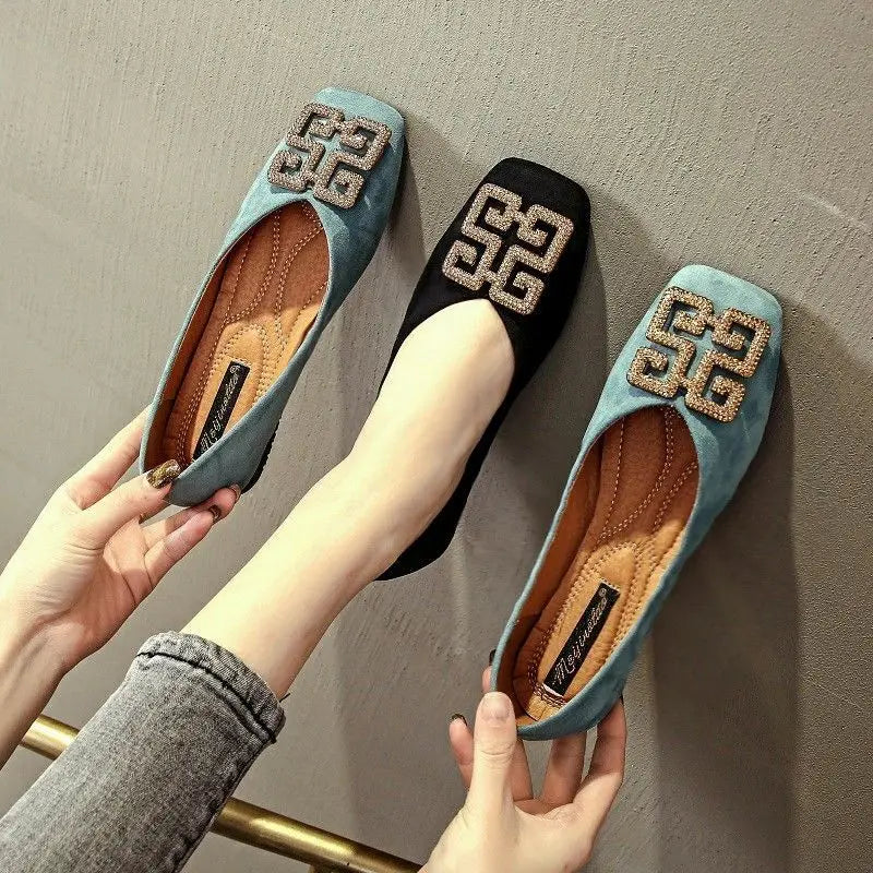 Shoes Women's Flat 2022 Autumn Fashion Square Toe  All-match Scoop Shoes Large Size Women's Shoes 41-43 Loafers  Zapatos Mujer