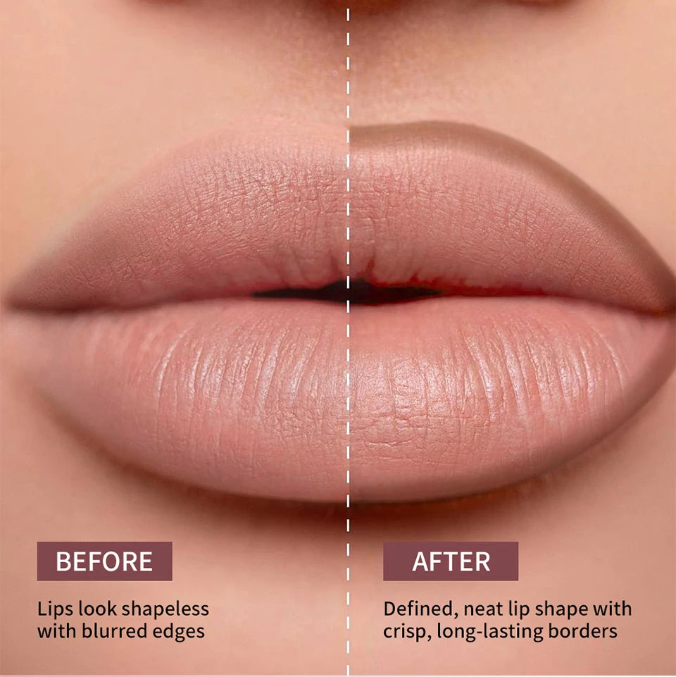 2-in-1 Lip Contour Lip Stain Pen Smudge-proof Non-stick Cup Moisturizing Lip Makeup Cosmetic Dual-Sided Tip Lip Stain & Liner