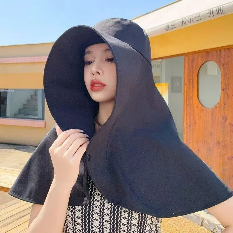 Summer Hats for Women Outdoor UV Anti Neck Protection Sun Visors for Lady Fishing Hiking Wide Brim Shawl Sunscreen Ponytail Cap