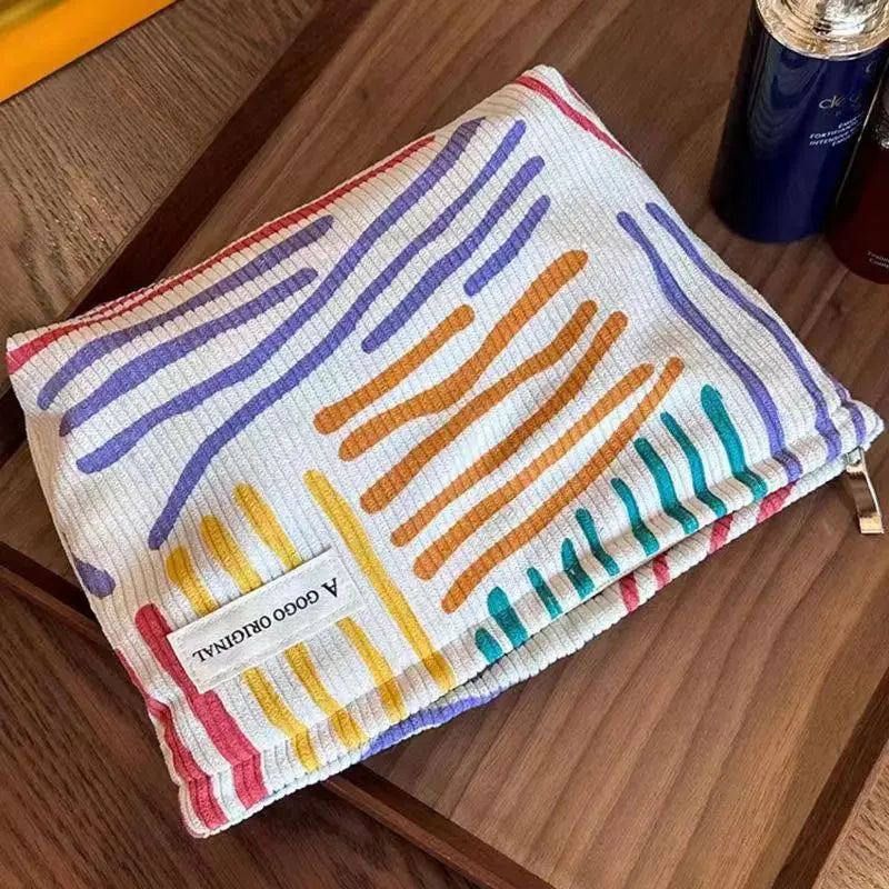 Corduroy Women Cosmetic Bag Large Capacity Makeup Storage Bag Travel Portable Organizer Zipper Wash Bag
