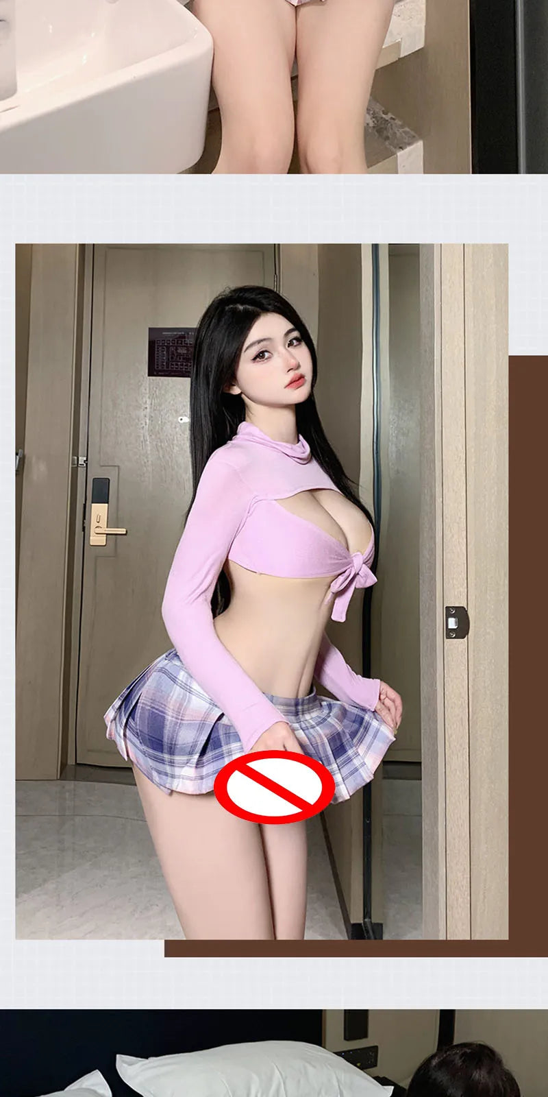Summer Women 2026 Sexy High Neck Lace Up Hollow Solid Color Top Spicy Girl Pleated Temptation Cute Mini Skirt Bow Cosplay Sets
