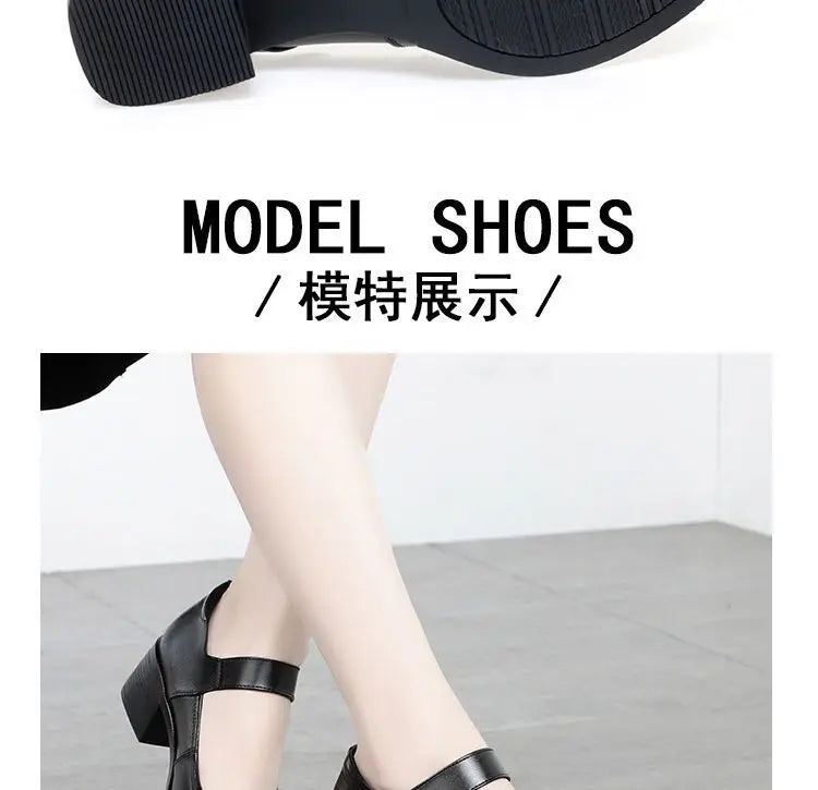 Women's Single Shoes 2025 Summer Breathable Women Pumps Coarse Heel Soft Bottom Work Shoes Casual Comfortable Black Heels Shoes