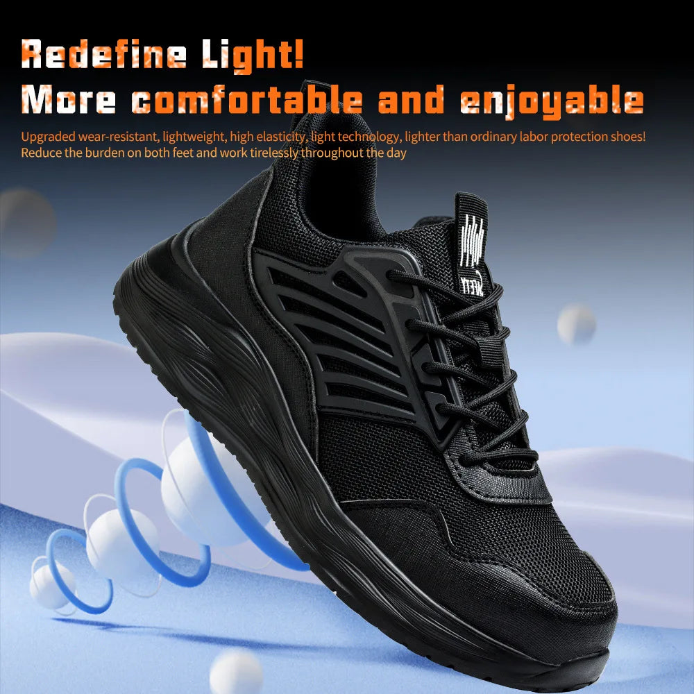 Men's Waterproof Steel Toe Shoes Safety Shoes Anti Compression Anti Puncture Comfortable Protection Pure Black Work Shoes