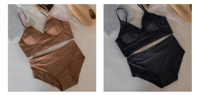 Women Casual Bra Set Elegant Ladies Plain Daily Lingerie Set Ladies Stretch Ventilate Bra and Panty Set Ladies Underwear