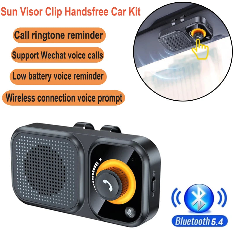 Bluetooth 5.4 Speaker Handsfree Car Kit Sun Visor Clip Wireless Audio Receiver Speakerphone Loud Music Player with Ambient Light