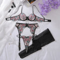 MUZISKAT Tie Dye Embroidered Lingerie 2025 Women's Shapewear Lingerie Sexy Bra+thong Transparent Sexy Lingerie Set 4-piece set