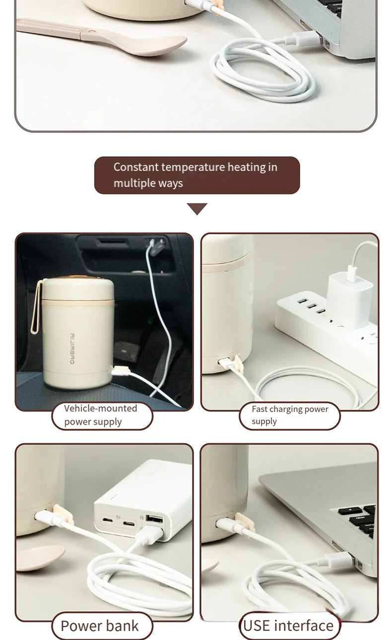 304 stainless steel thermos cup for office workers to take away portable mini thermal soup kettle rechargeable plug-in heating