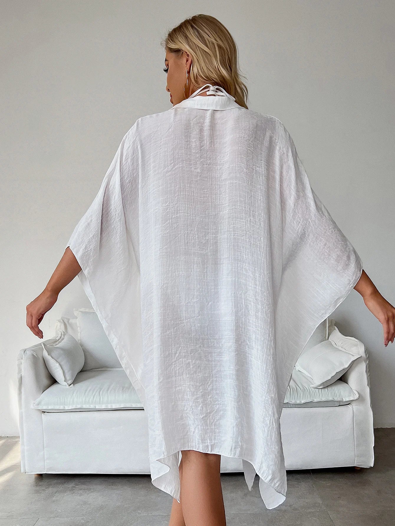 Summer Casual  Sunscreen Beach Dress Woman Bikini Cover-up Swimsuit Solid Sexy Beachwear Loose Cardigan Sun Protection Dresses