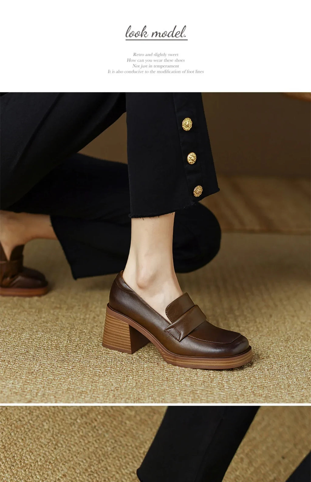 Shoes for Women Retro British Style Thick High Heels Loafers Platform Leather Shoes 2024 summer new French Square Toe Women Shoe