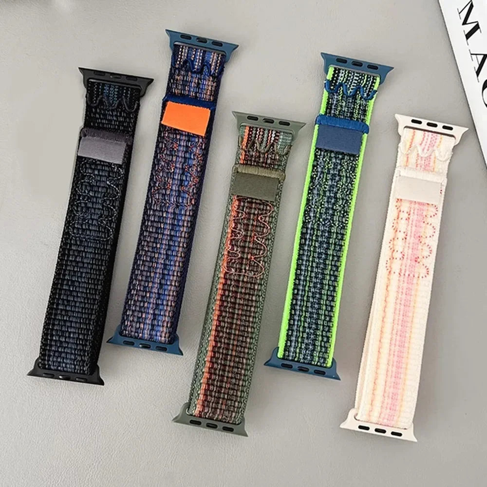 Nylon Loop Sport Strap For Apple Watch Band Ultra 49mm 45mm 40/44mm 41mm 38/42mm Bracelet For Nike iWatch 9 8 7 6 5 SE Watchband