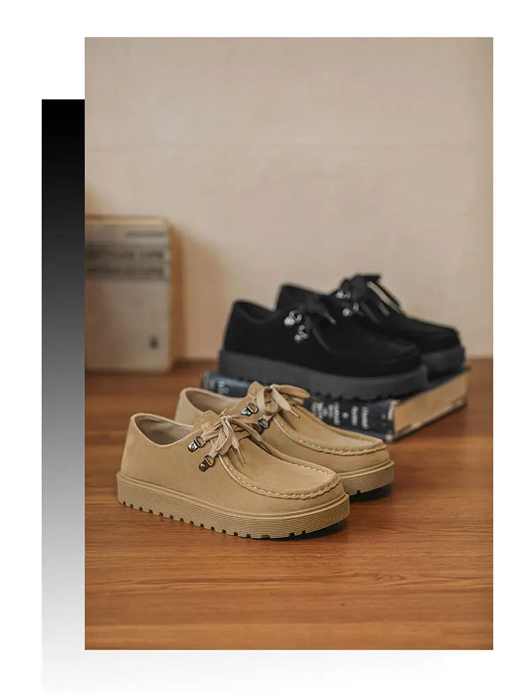 STRONGSHEN Men Casual Shoes Suede Leather Board Shoes Men Retro Thick Soled Suede Shoes Man Zapatos Para Hombre Calzado Hombre