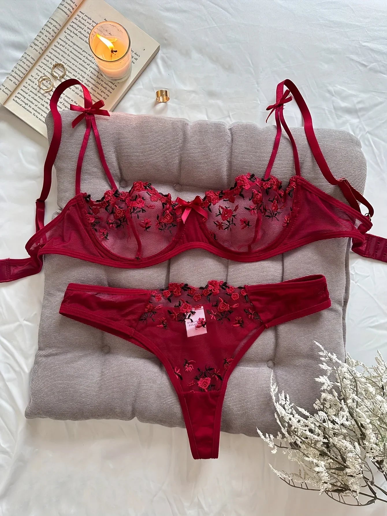 womens lingrie Night Beautiful Sexy Women 2 Piece floral Embroidery Underwear Erotic lingerie underwear Set conjuntos de mujer