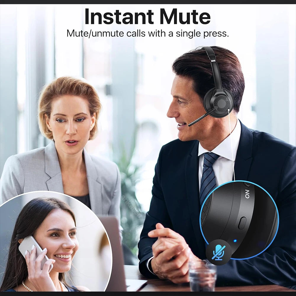 Wireless Bluetooth Headset Bluetooth 5.4 Headphones with Microphone Noise Canceling Multipoint Connect Wireless Headset for Work