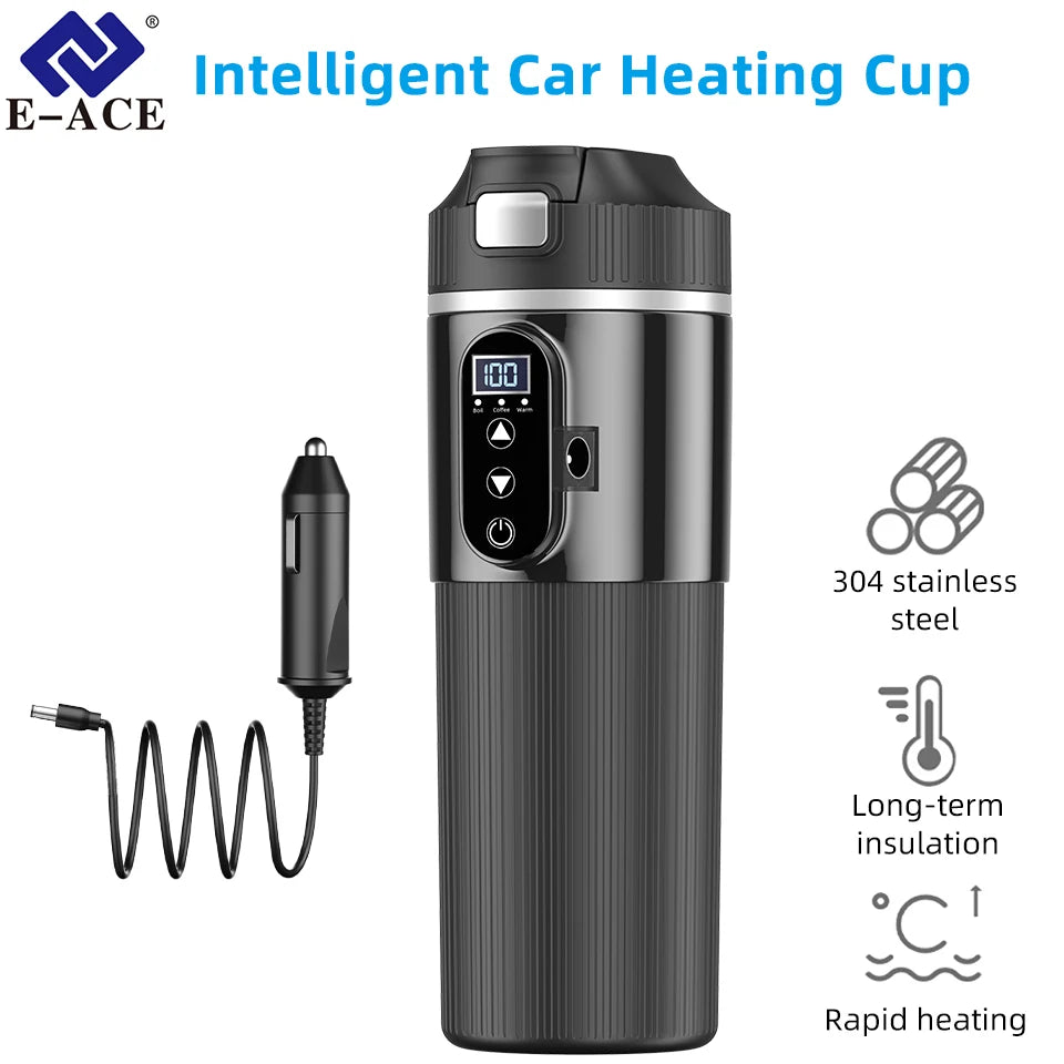 Car Thermos Cup 500ml Large Capacity 12V/24V Car Truck Universal Heating Cup Stainless Steel Car Electric Heating Cup