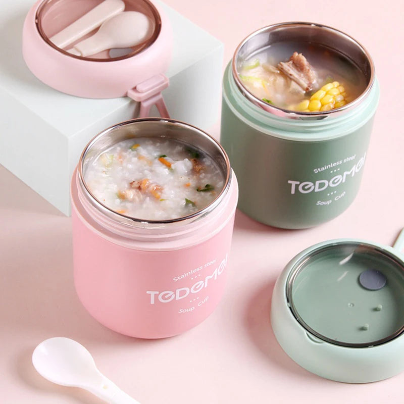 Stainless Steel Insulated Soup Thermos with Spoon Lunch Box Vacuum Cup Food Warmer Thermal Jar Container Cooler