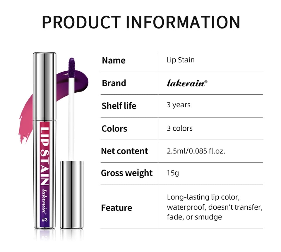 Peel Off Lip Stain Gloss 3 Colors Long Lasting Waterproof Non-stick Cup Lip Glosses Transfer Proof Natural Pink Lip Stain Makeup