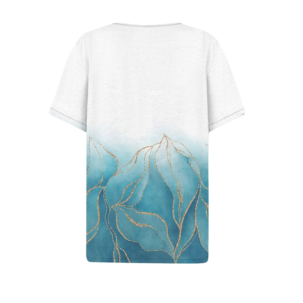 Summer Women T-Shirts 3D Fashion Print Gradient Harajuku T Shirt Oversized Tees for Ladies Clothing New Short Sleeve V-Neck Tops