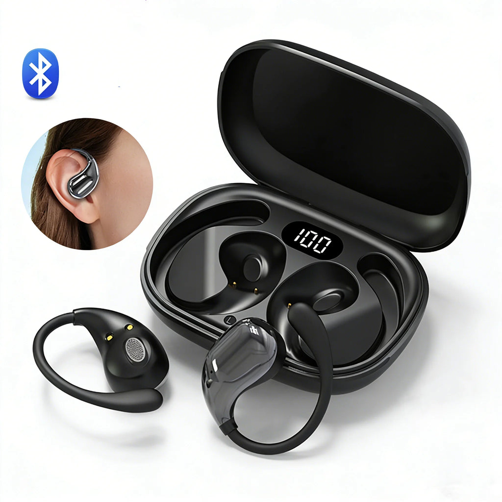 Bluetooth 5.4 Ear Hook Wireless Earphones TWS HiFi Stereo, Waterproof LED Display, Long Standby Touch Control Earbuds for Sports