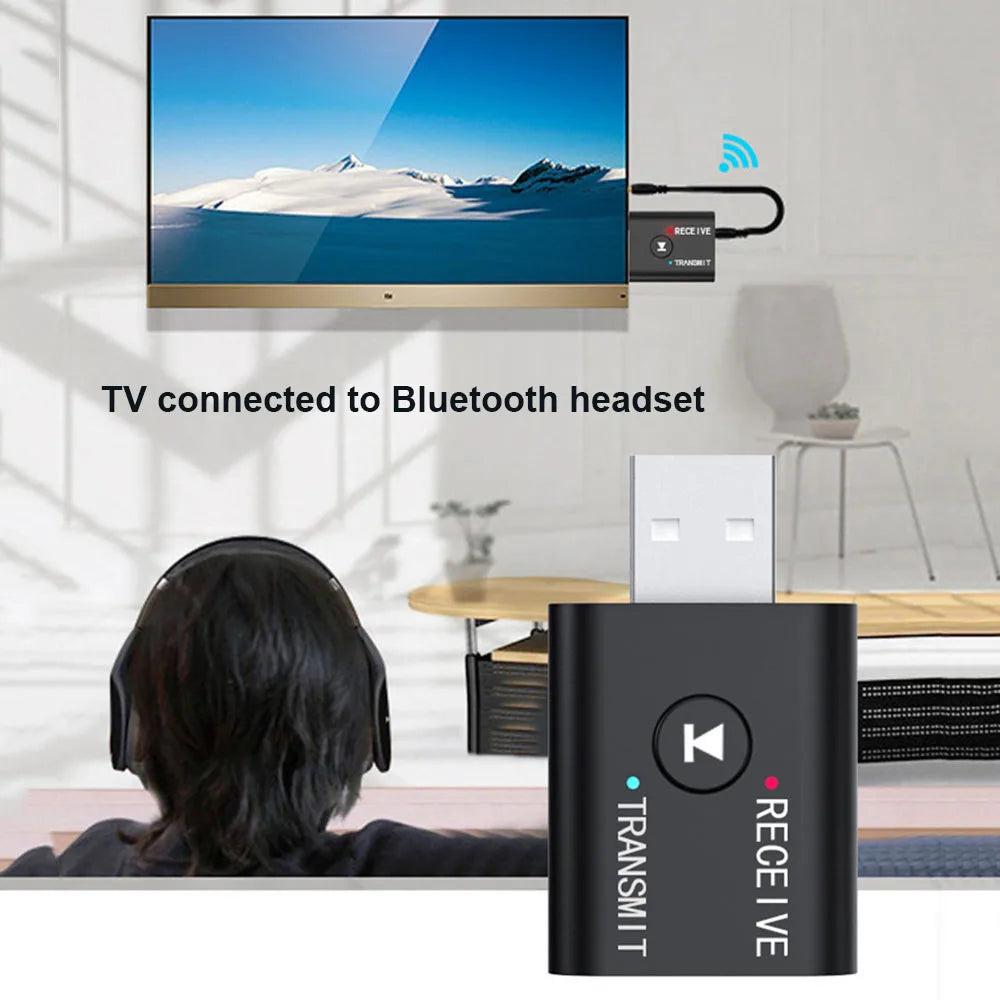 Wireless Bluetooth-Compatible 5.0 2-in-1 USB Audio Receiver Transmitter Double 3.5mm Jack Audio Dongle Adapter for Car Laptop TV