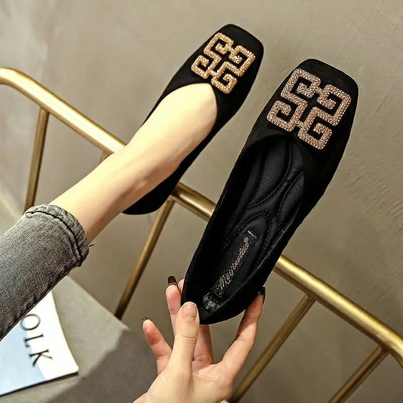 Shoes Women's Flat 2022 Autumn Fashion Square Toe  All-match Scoop Shoes Large Size Women's Shoes 41-43 Loafers  Zapatos Mujer