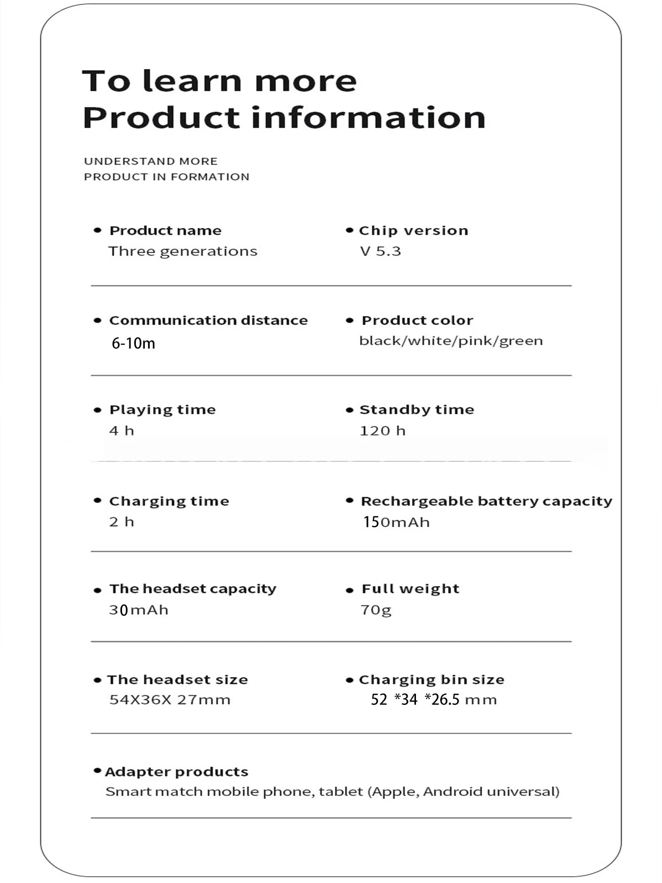 In-ear Bluetooth earphones, battery level display eardphones, long battery life and low latency