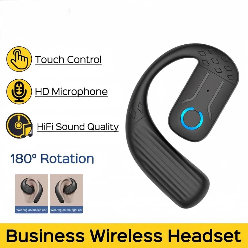 Bluetooth 5.2 Business Earphone Wireless Single Headphone with Mic Mini Ear Hook HiFi Stereo Music Earbud for Cellphone Car Call