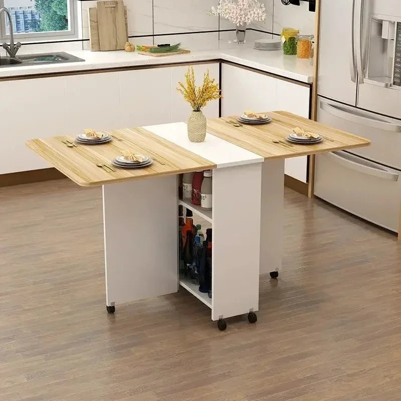Folding Dining Table for Home Use, Small Apartment, Simple Multi-Functional Mobile Rectangular Dining Table