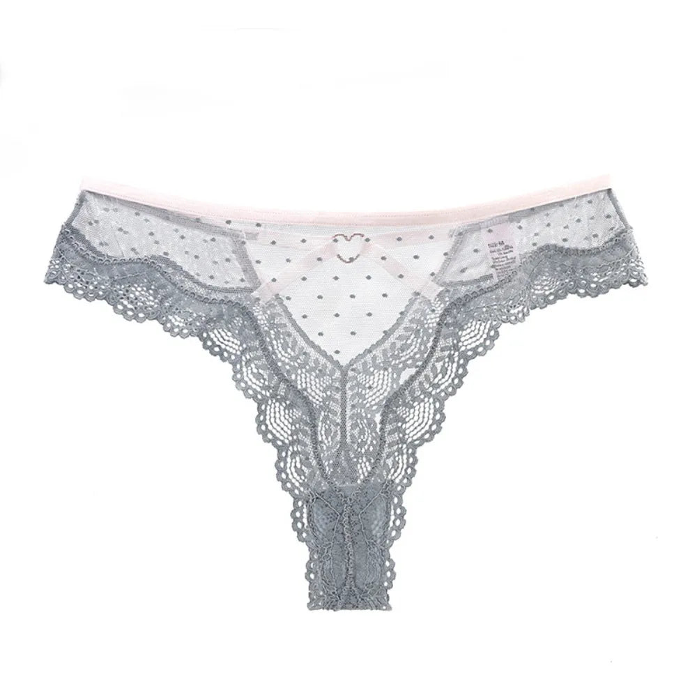 Lingerie Low Waist Lace Panties Thong Hollow Out Underwear for Women Transparent Dots Mesh Lace Briefs Girl