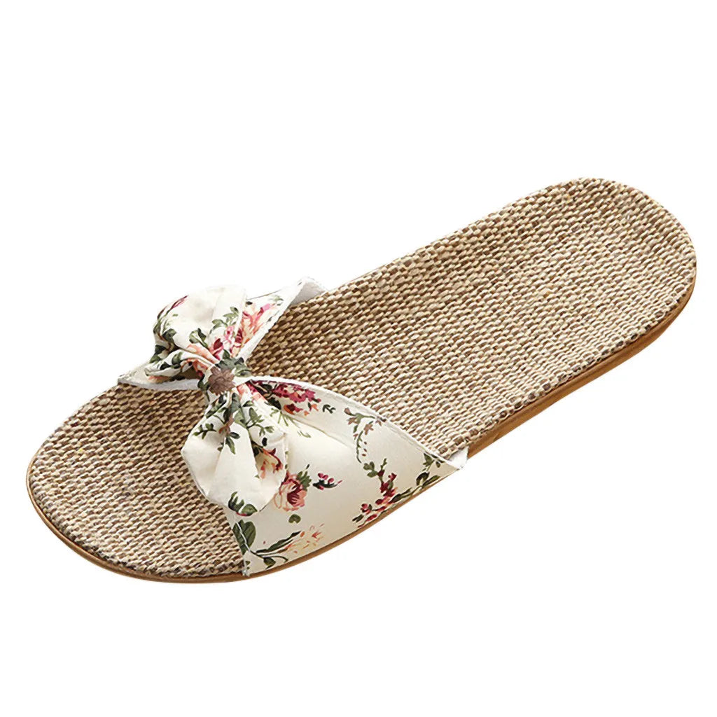 Shoes For Woman Sandalias Mujer Women Female Bowknot Flax Linen Flip Flops Beach Shoes Sandals Slipper Chaussures Femme