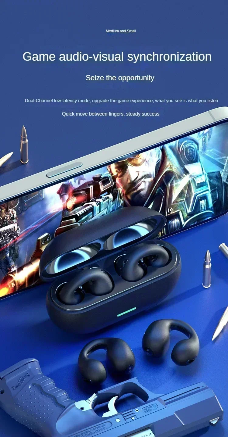 Bluetooth 5.3 Wireless Bone Conduction Headphones Clip Ear Music Noise Canceling Headset HD Call Sports Gaming Earphone