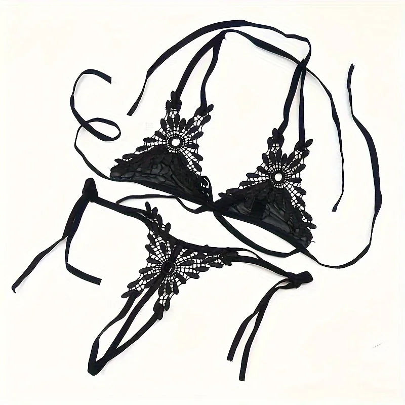 New Sexy Lingerie Fancy Porn Bra Set Woman 2 Pieces Transparent Women's Lace Panties Erotic Beautiful Bra And Thong Set