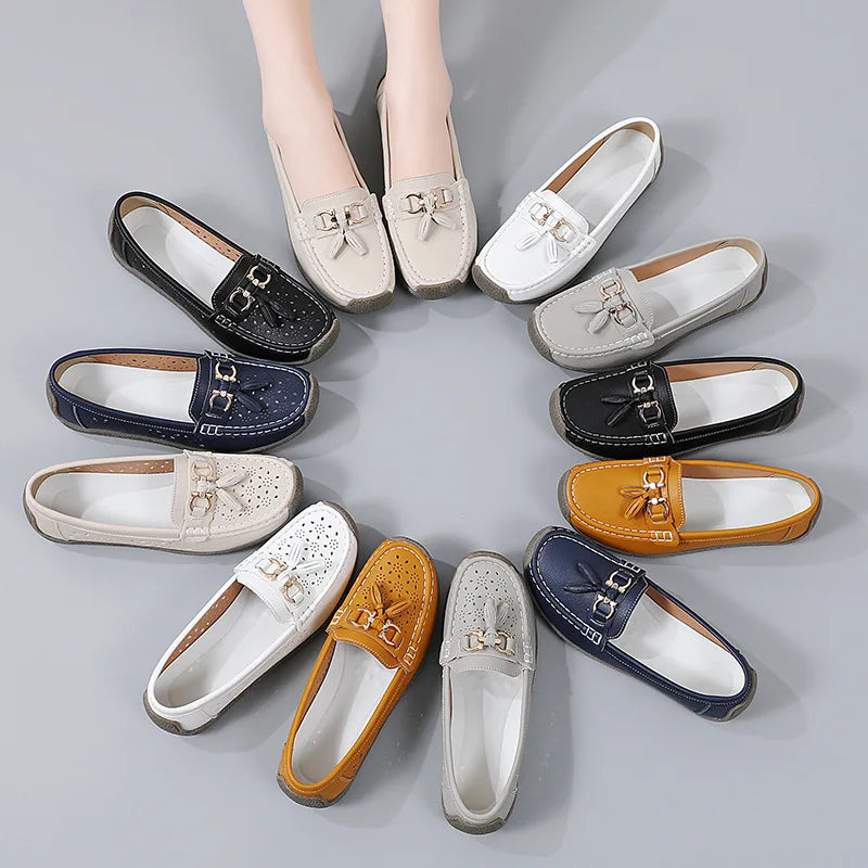 Women's Comfortable Loafers – Soft Sole Flat Shoes with Metal Buckle for Casual Daily Wear and Office Use zapatos para mujer