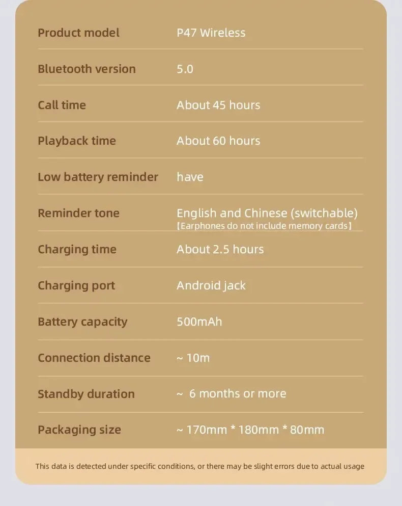 Bluetooth hands-free wireless headset P47 Bluetooth headset, suitable for all major brands of mobile phones