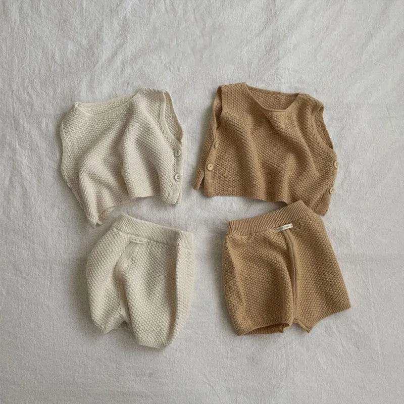 Summer baby clothes 0-5T solid color boys striped sleeveless T-shirt shorts set breathable girls vest short sleeved shorts set