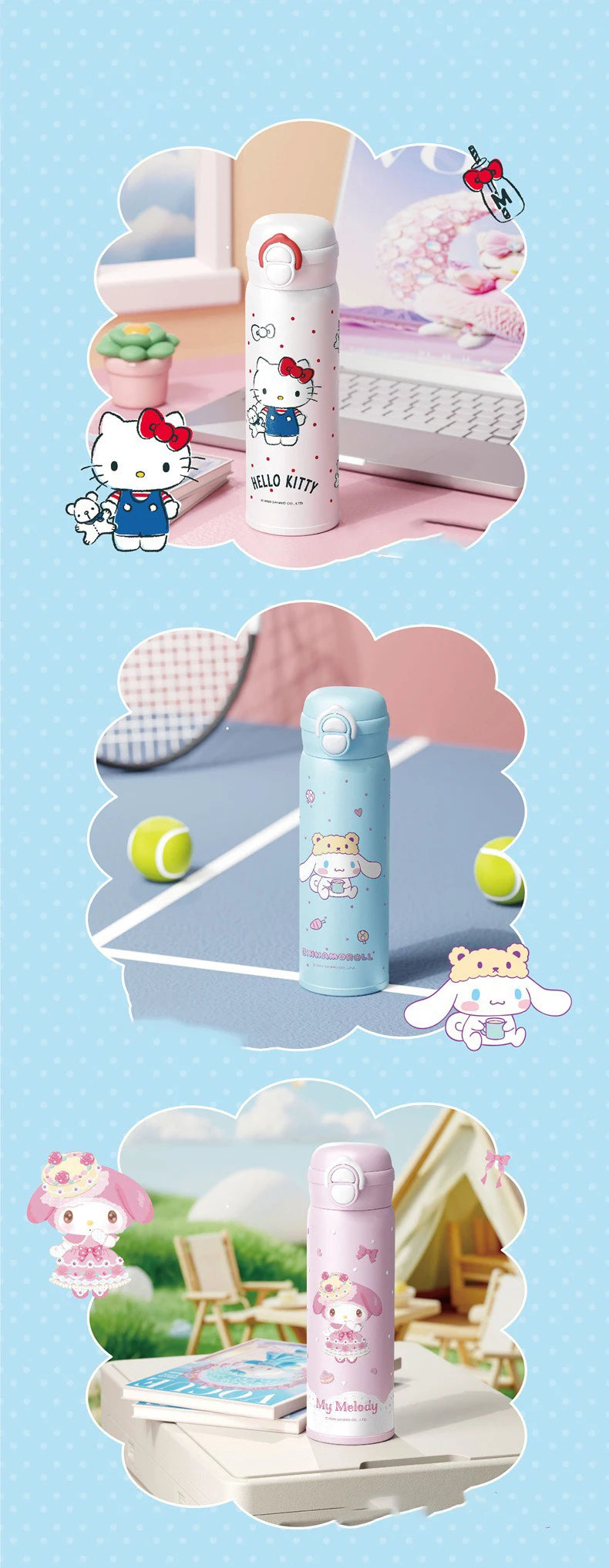 X&W Sanrio Thermal Cup Insulated Mug Kuromi Thermos Cups 316 Stainless Steel Double Drinking Straw Cup Portable Water Bottles