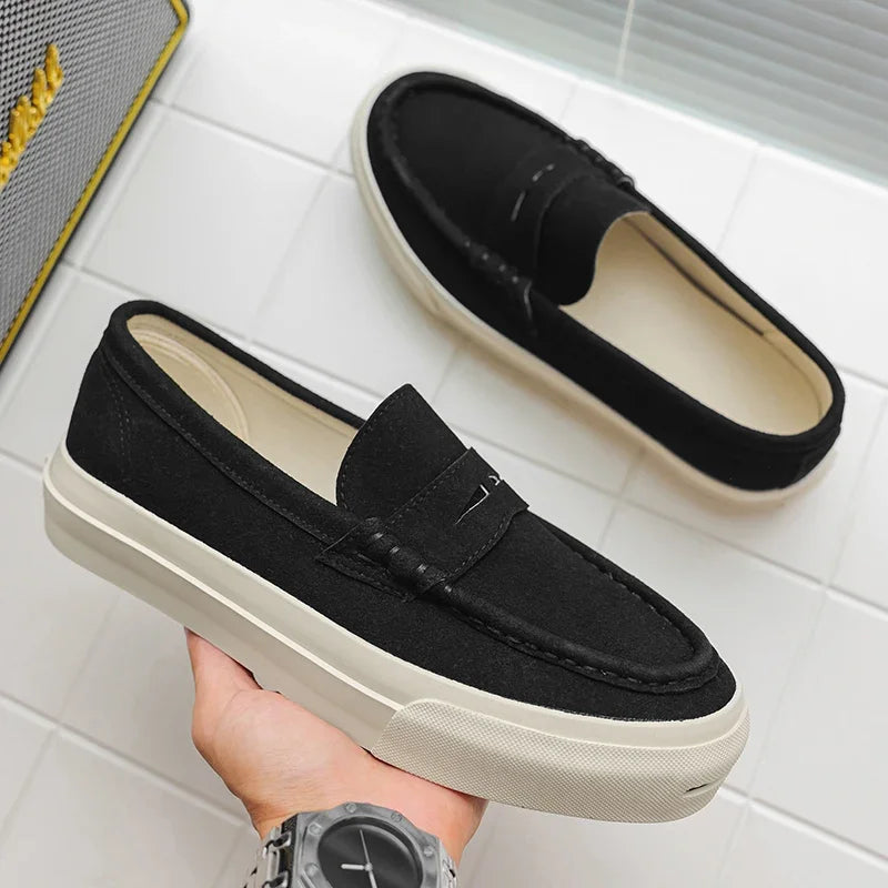 Men's Vulcanized Shoes: Niche, Light Luxury, Solid Color, Retro Style, Flat Heel, Split-on, Lazy Soft-soled Casual Walking Shoes