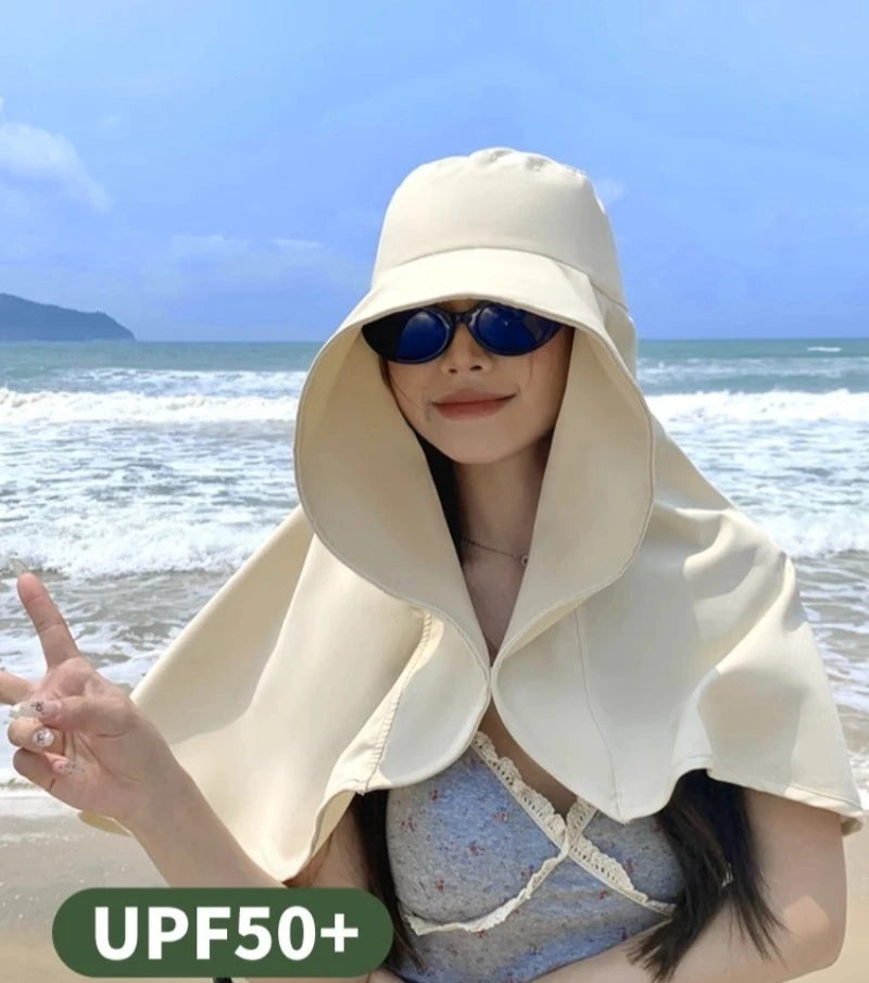 Summer Hats for Women Outdoor UV Anti Neck Protection Sun Visors for Lady Fishing Hiking Wide Brim Shawl Sunscreen Ponytail Cap