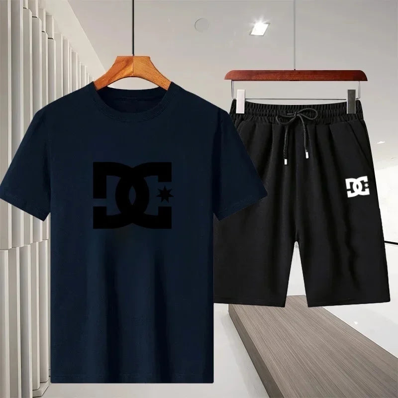 2026 Summer Men's Outdoor Leisure Sports Jogging Fitness Quick-Dry Set - Round Neck Short-Sleeved T-shirt and Shorts 2-Piece Set
