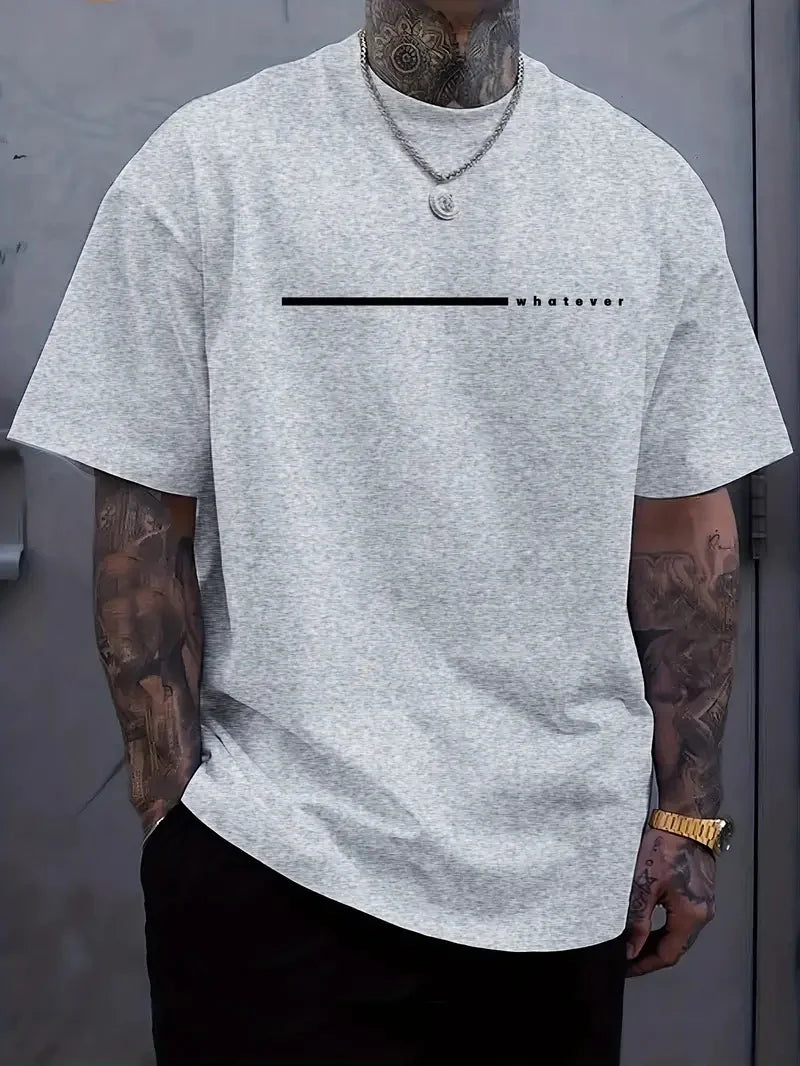 Fashionable casual men's solid color letter print pattern casual loose street fitness high quality versatile men's T-shirt