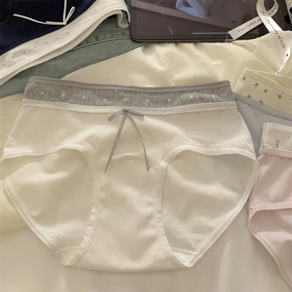 Lingerie Mid-waist Underwear for Women Bow Patchwork Women's Sweet Panties Large Size Underpants Cotton Briefs Lady