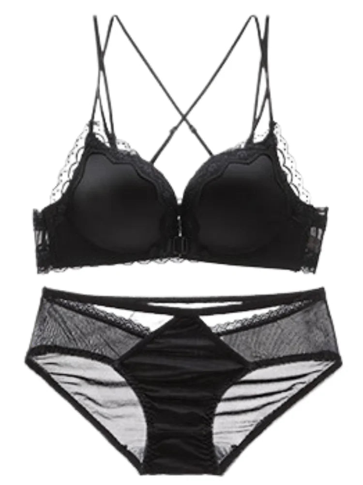 Hot Sale Front Closure Leopard Push Up Bra Set for Women, Backless Small Chest Lift Comfortable Underwear Set