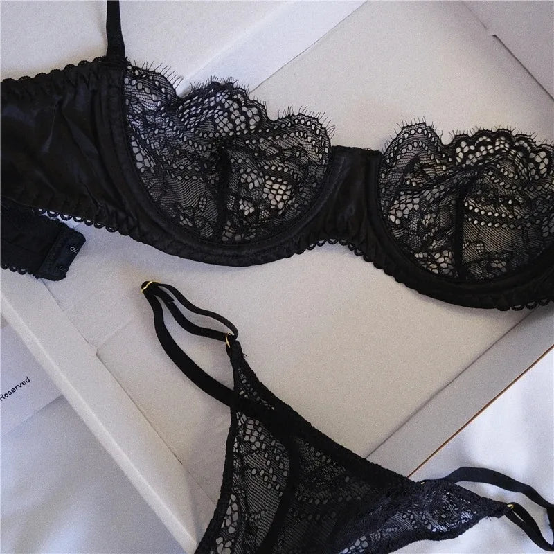 Women's Underwear Bralette Set Sexy Lingerie Lace Erotic Brassiere Female Underwear Lace Bra Panties G-String Bra and Brief Sets