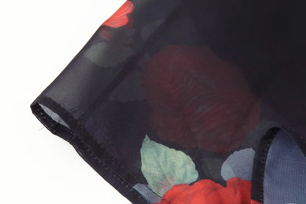 Women's Summer Skirt Sexy Two Piece Set Fashion Flower Print Holiday Party Suspender Top High Waist Slim Midi Skirt