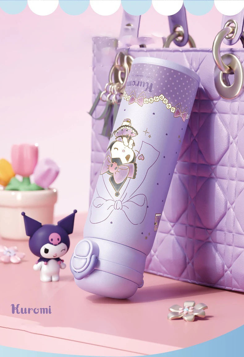 X&W Sanrio Thermal Cup Insulated Mug Kuromi Thermos Cups 316 Stainless Steel Double Drinking Straw Cup Portable Water Bottles
